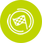 Lime green circle with white line icon of racing flag in middle
